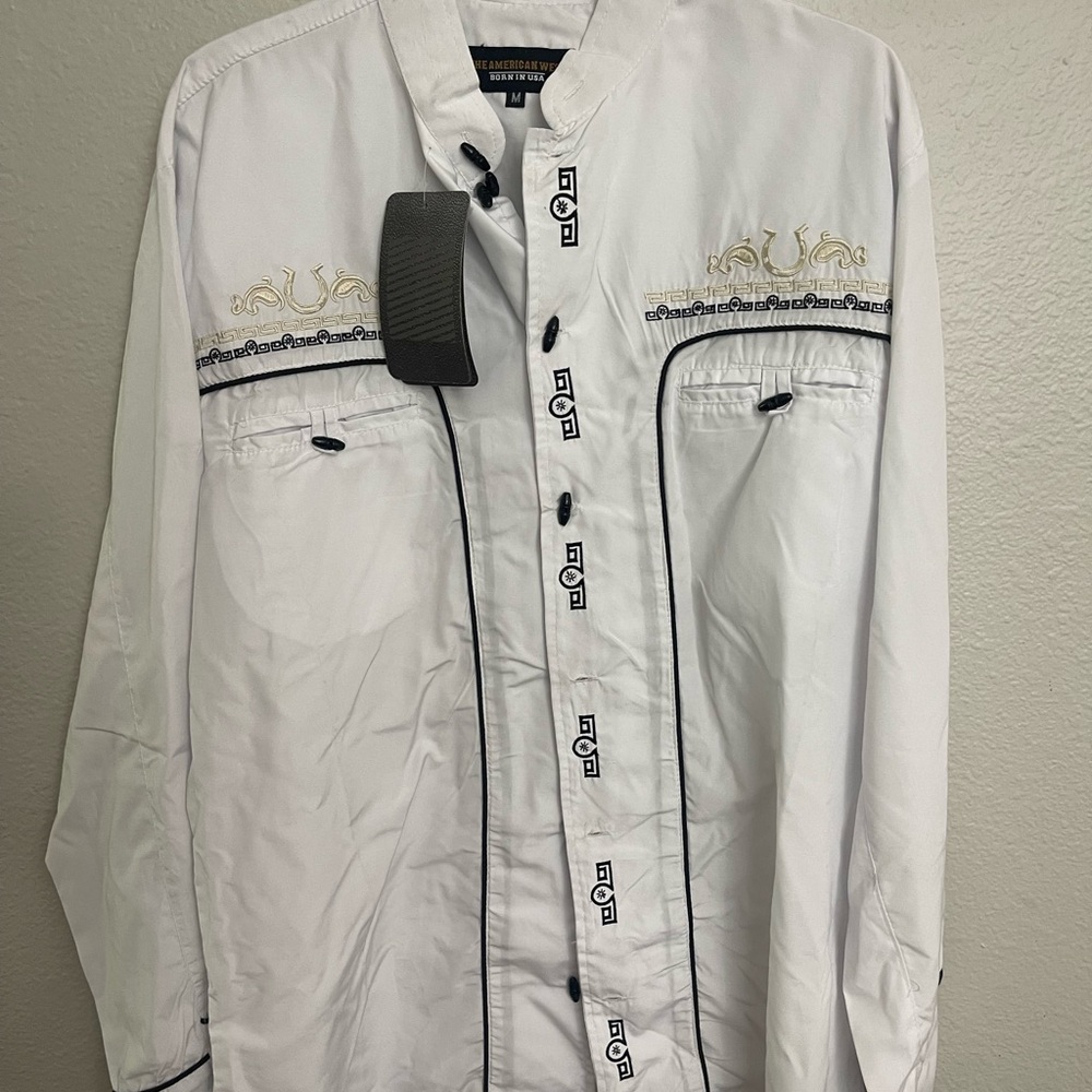 White Long Sleeve Tee with American West Detailing